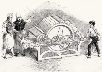 Machine à carder et ouvriers d